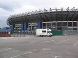 motorhome parked up outside Murrayfield Rugby Stadium in Edinburgh