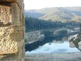 View of the river Gard from the parapet of the Pont du Gard