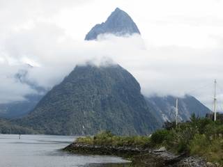 mitre peak in the clouds