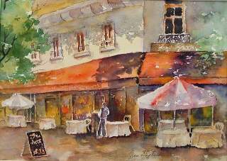 Painting of a bistro